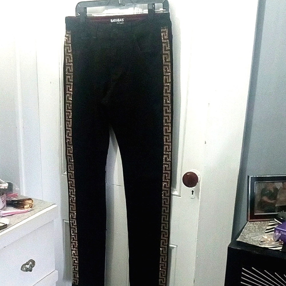 Barnabas Los Angeles Men,s Black  Jeans With Gold Accent